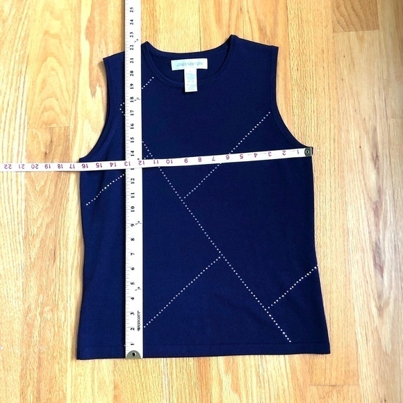 Jones NY Vest Sweater Merino Wool Y2K Rhinestones Navy (S) - Picture 6 of 6